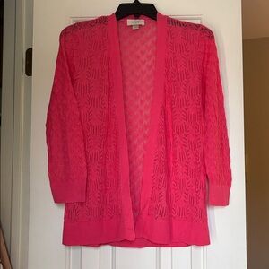 LOFT Vibrant Pink Open Knit Cardigan